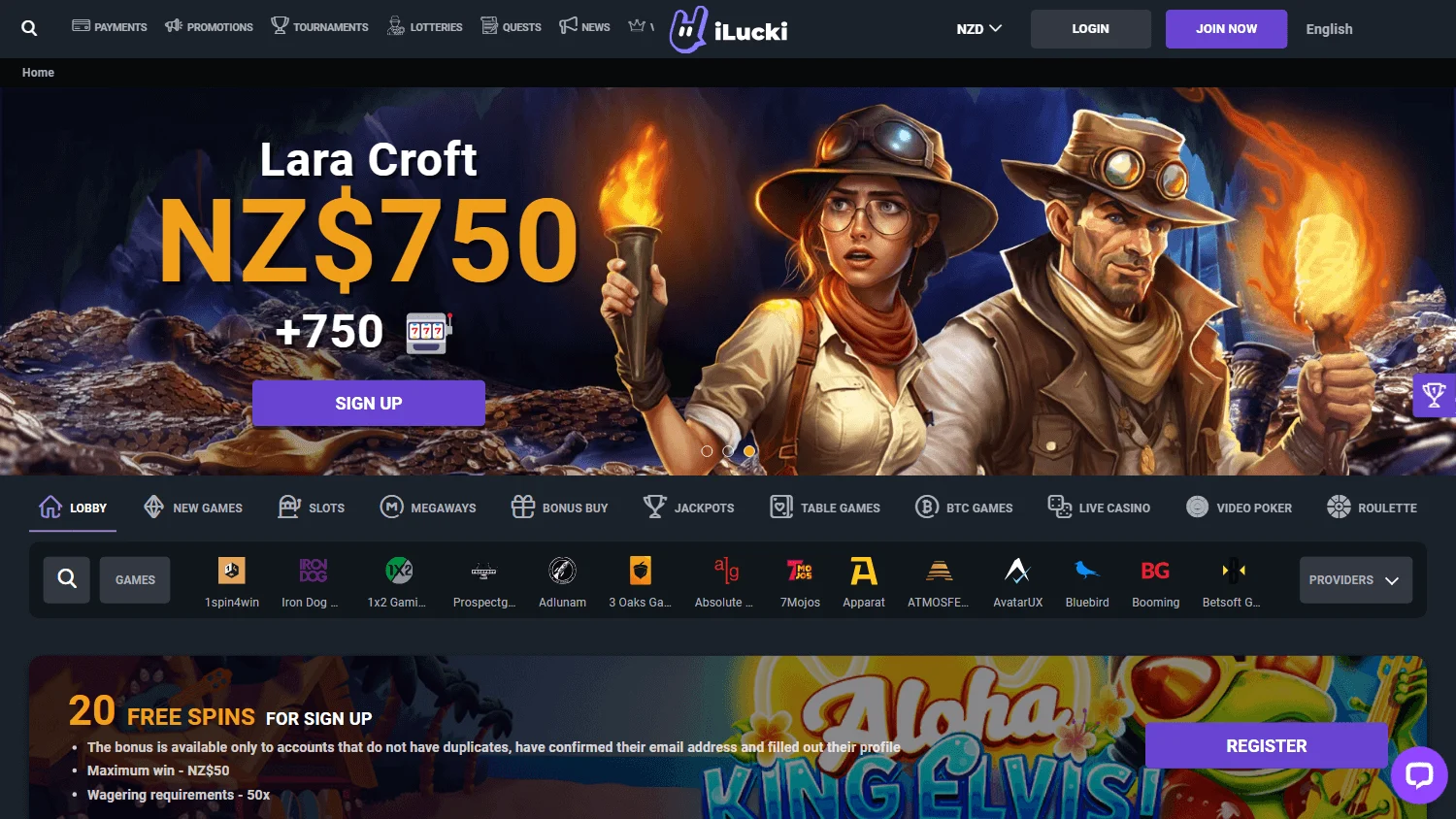 Ilucki Casino home interface on a desktop computer