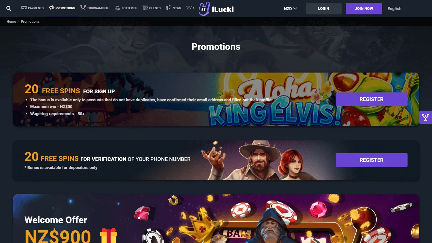 Ilucki Casino promotions interface on a desktop computer